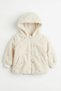 Baby Girl Plush Coat Cream Color Hooded Zippered Bow Embroidered Pocketed Winter Coat