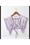 Lavender Patterned Tie-Up Shoulder Collar Scarf Lila and Ecru
