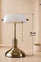 Banker Table Lamp 38 cm White Glass Head Brass Plated Metal Body Chain Switched Lampshade Bulb Gift - 5