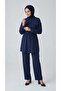 Women's Jacket with Rope Details, Pockets, Front Zipper, Sleeve Buttons, Elastic Waist Pants, Two-Piece Suit