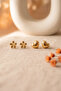 Gold Color Heart and Flower Model Double Earring Set - 5