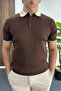 Men's Striped Detailed Polo Collar T-Shirt Brown Edw497