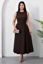 Oval neck belted stone crepe dress grs4095
