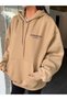 Women's Beige Courageous Star Printed Hooded Hoodie Sweatshirt
