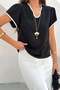 Black V-Neck Blouse with Pendant Detail - 6