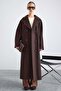 Knitted and Button Detailed Double-Breasted Premium Coat Brown 3170