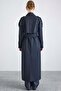 Long Trench Coat with Cape and Epaulette Detail, Button Accessories, Water Repellent Feature, Dark Blue 6880 - 7