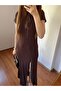 Bitter Brown Agraf Detailed Low-Cut Adjustable Long Dress - 5