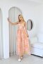 Women's French Strap Corset Detailed Lined Floral Patterned Tulle Maxi Dress Tencel Fabric - 2