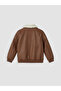 Brown Fur Collar Boy's Leather Look Coat - 3