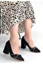 Rewin Black Leather Heeled Shoes