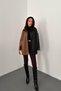 Women's Black Shirt with Snap Fasteners, Faux Leather Trim, Color Block, Long Sleeves - 2
