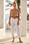 White Pocketed Thin Belted Elastic Waist Baggy Leg Linen Look Woven Trousers 95 62 - 5