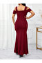 Women's off-the-shoulder long imported crepe dress with slit detail - 2