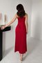 Women's Burgundy Strappy Collar Slit Button Detailed Long Dress - 5