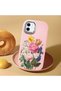 iPhone 12 Compatible Case Camera Protector Pink Silicone Couple Phone Case with Floral Pattern - 2