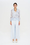Women's V-Neck Ruffled Floral Patterned Blue Shirt - 3