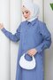 Women's Buttoned Navy Blue Striped Hijab Shirt Dress - 5