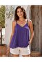 Women's V-Neck Adjustable Strap Tasseled Raw Edge Italian Linen Blouse