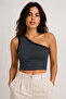 Women's One-Shoulder Asymmetrical Collar Ribbed Stretchy Body-Hugging Sleeveless Basic Crop Blouse