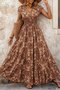 Women's Short Sleeve Double Breasted Collar Elastic Waist Single Jersey Maxi Dress