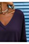 Women's Long Sleeve V-Neck Viscose Two Thread Plum Color Blouse - 2