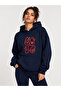 Love Text Printed Hooded 2 Thread Raster Sweatshirt