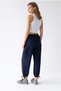 2215 Women's Rustic Adjustable Flexible Waist Bohemian Baggy Trousers Navy Blue - 6