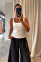 Women's Strappy Bluz with Snap Detail, White - 3