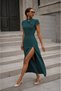 Women's Short Sleeve Court Collar Slit Midi Imported Crepe Dress - 3