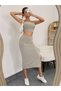 Women's Sleeveless Strappy Crop Slit Midi Skirt Ribbed Camisole Set - 3
