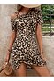 Women's Short Sleeve Patterned Short Single Jersey Dress with Straps on the Shoulders - 4