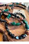 Hypersthene (Hypersten) & Malachite & Agate Special Design Natural Stone Necklace