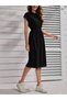 Women's Short Sleeve Crew Neck Midi Viscose Dress with Elastic Waist - 2