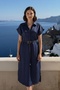 Shirt Collar Midi Dress Comfortable Fit with Pockets and Belt - 3