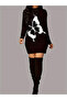 Women's Long Sleeve Crew Neck Butterfly Print Short Viscose Two Thread Dress - 3