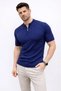 Men's Short Sleeve Ribbed Knit T-Shirt Summer Style High Collar T-Shirt - Navy Blue - 2