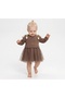 Girl's Tulip Detailed Tulle Dress Brown & Powder Pink 9-24 Months