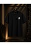 Unisex Ghost Hoodie with Back and Front Print, 100% Cotton, Oversize Crew Neck Short Sleeve T-Shirt, Black - 2