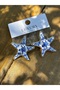 Blue and White Starfish Earrings with Gold Detail, Stylish Summer Earrings - 2
