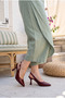 Women's Burgundy Patent Leather Pointed Toe Buckle Heeled Shoes - 6