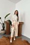 Women's Beige Gabardine Trousers High Waist Straight Cut with Pockets Double Cuffs - 2
