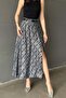 Women's Black Plaid Patterned High Waist Slit A-Line Maxi Skirt - 3