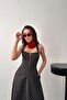Women's Black Polka Dot Strappy Square Neck Buttoned Pocketed Maxi Dress - 3