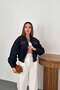 Women's Blue Stone Accessory Crop Denim Jacket with Shirt Collar and Zipper - 2