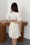 Women's White Mini Dress with Balloon Sleeves and Tie Back, Gathered Skirt - 5