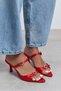 Calista Red Satin Buckle Detail Pointed Toe Women's Heeled Slippers - 7