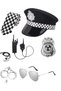 (eb311-Kids)Police Costume Accessories Police Hat Police Badge Sunglasses Handcuffs Whistle Tie Walkie-Talkie Role Play Police Props Costume Suitable for Halloween Carnival Party Role Play