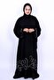 Elegant Black Abaya with Intricate White Embroidery Border - 4