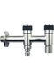 Double stainless steel faucet with 1/2-inch rotary valve for garden water supply connections.